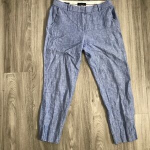 Talbots Linen Pant Blue Slim Ankle Curvy Trousers Womens 4